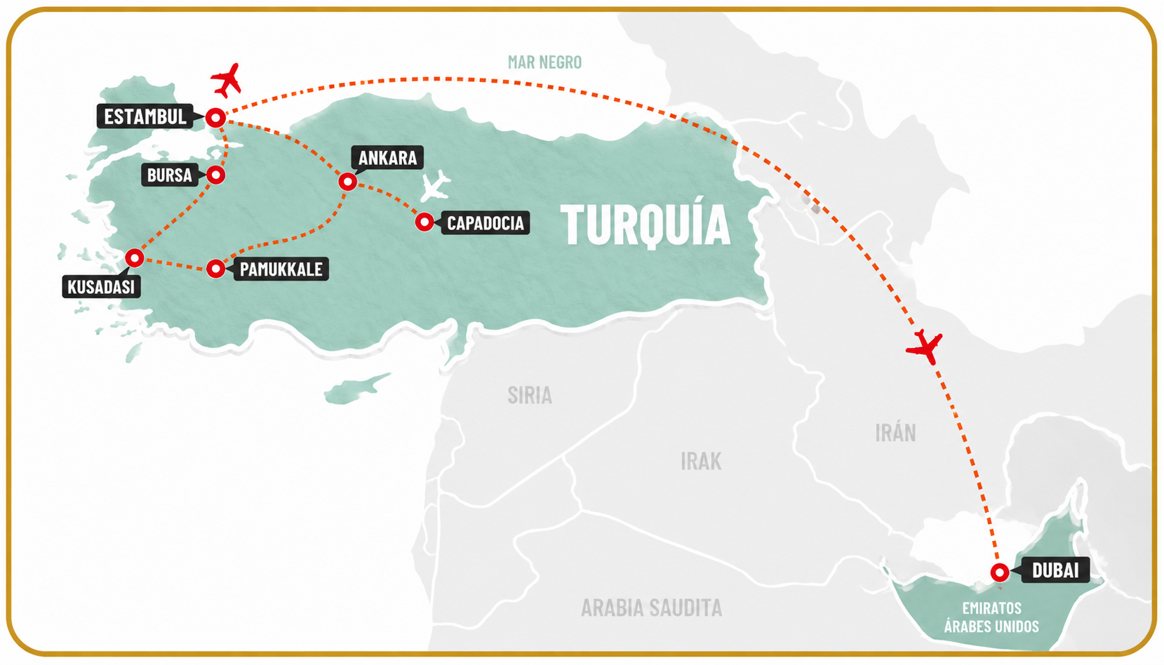 Mapa del recorrido TURQUIA & DUBAI